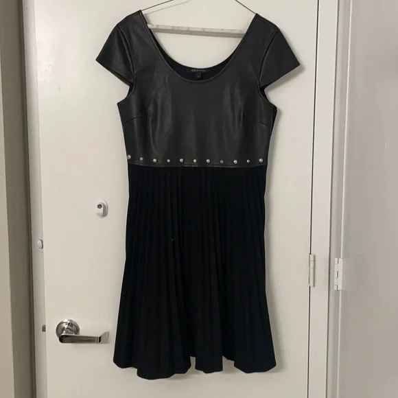 Armani Exchange | Dresses | Armani Exchange Faux Leather Dress With Pleated  Skirt And Studs | Poshmark